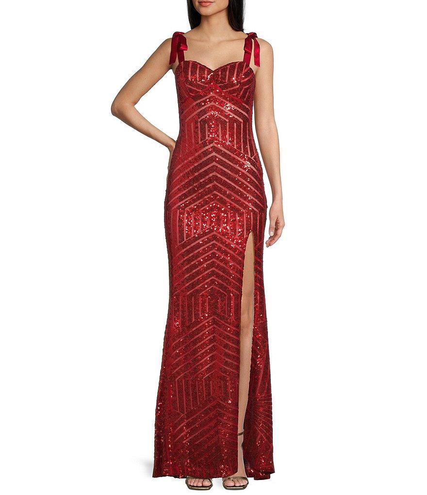 Pear Culture Sequin Mesh Sweetheart Neck Spaghetti Strap Dress Product Image