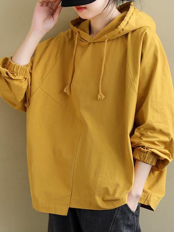 Artistic Retro Solid Color Split-Joint Hooded Long Sleeves Hoodies Product Image