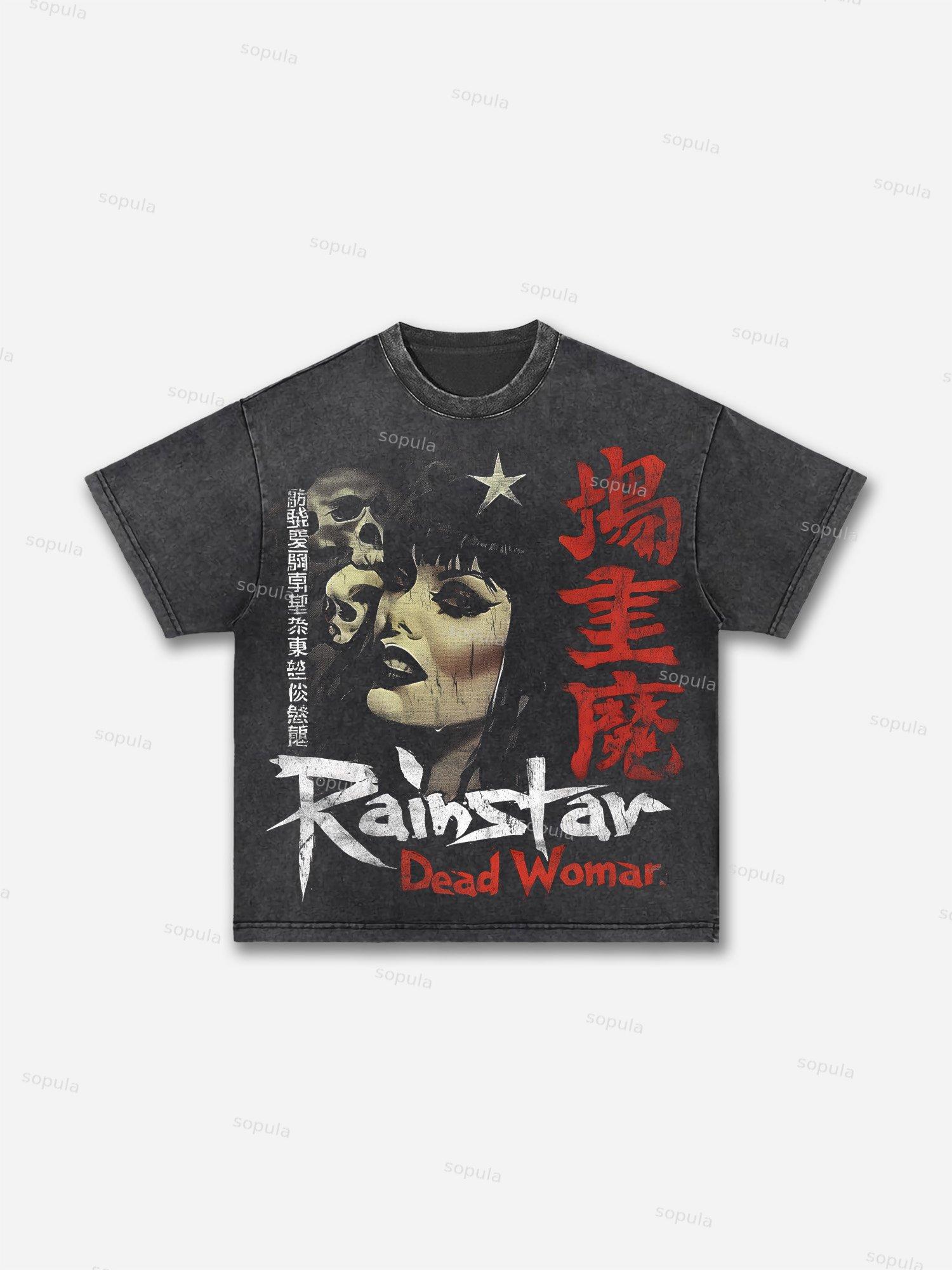 Skull Queen Death Wave Graphic Acid Wash T-shirt Product Image