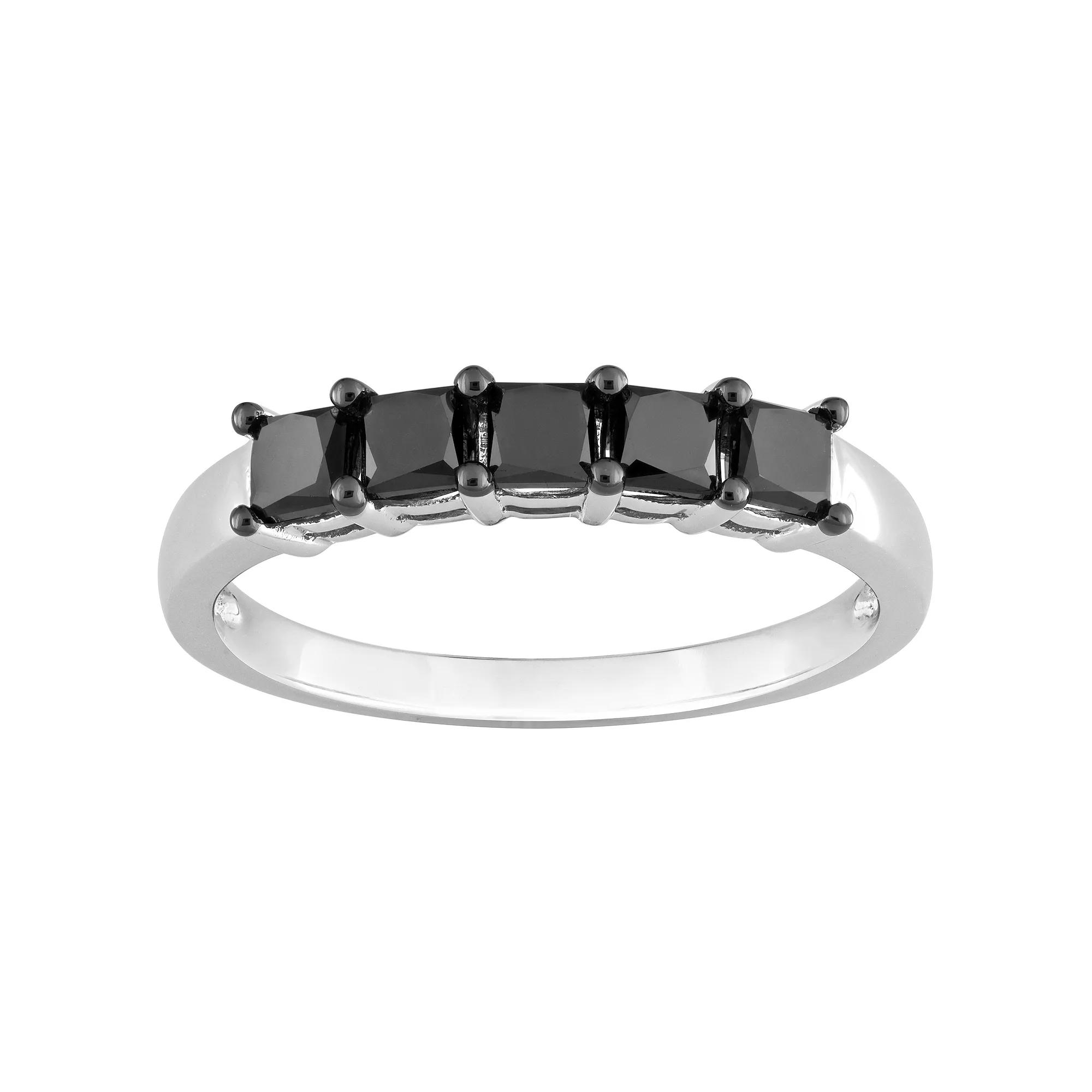 Stella Grace 14k White Gold 1 1/4 Carat T.W. Black Diamond 5-Stone Semi-Eternity Ring, Women's, Size: 8 Product Image