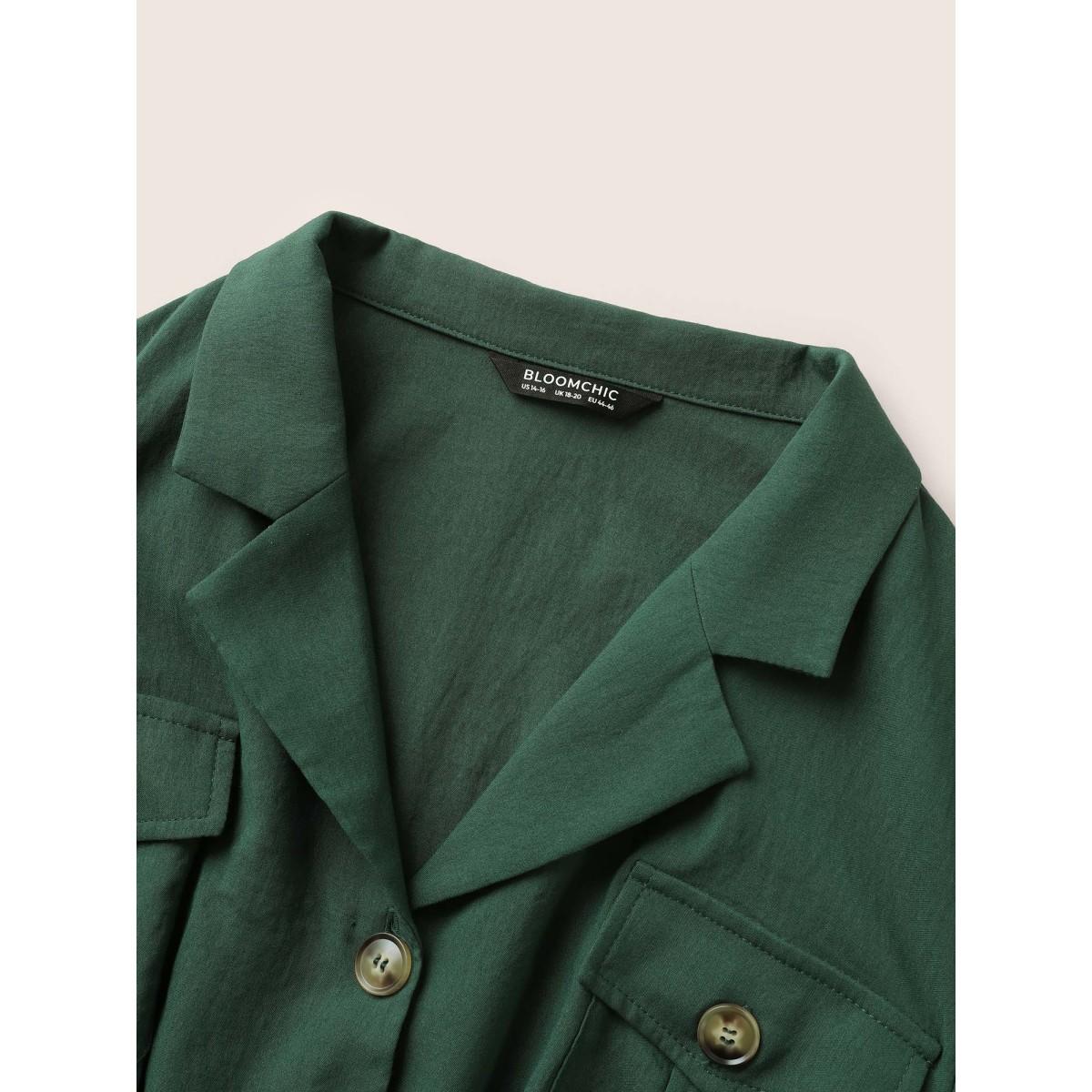 Plus Size Plain Suit Collar Belted Flap Detail Dress Cyan Women At the Office Non Suit Collar Short sleeve Curvy Midi Dress BloomChic 14-16/1X Product Image