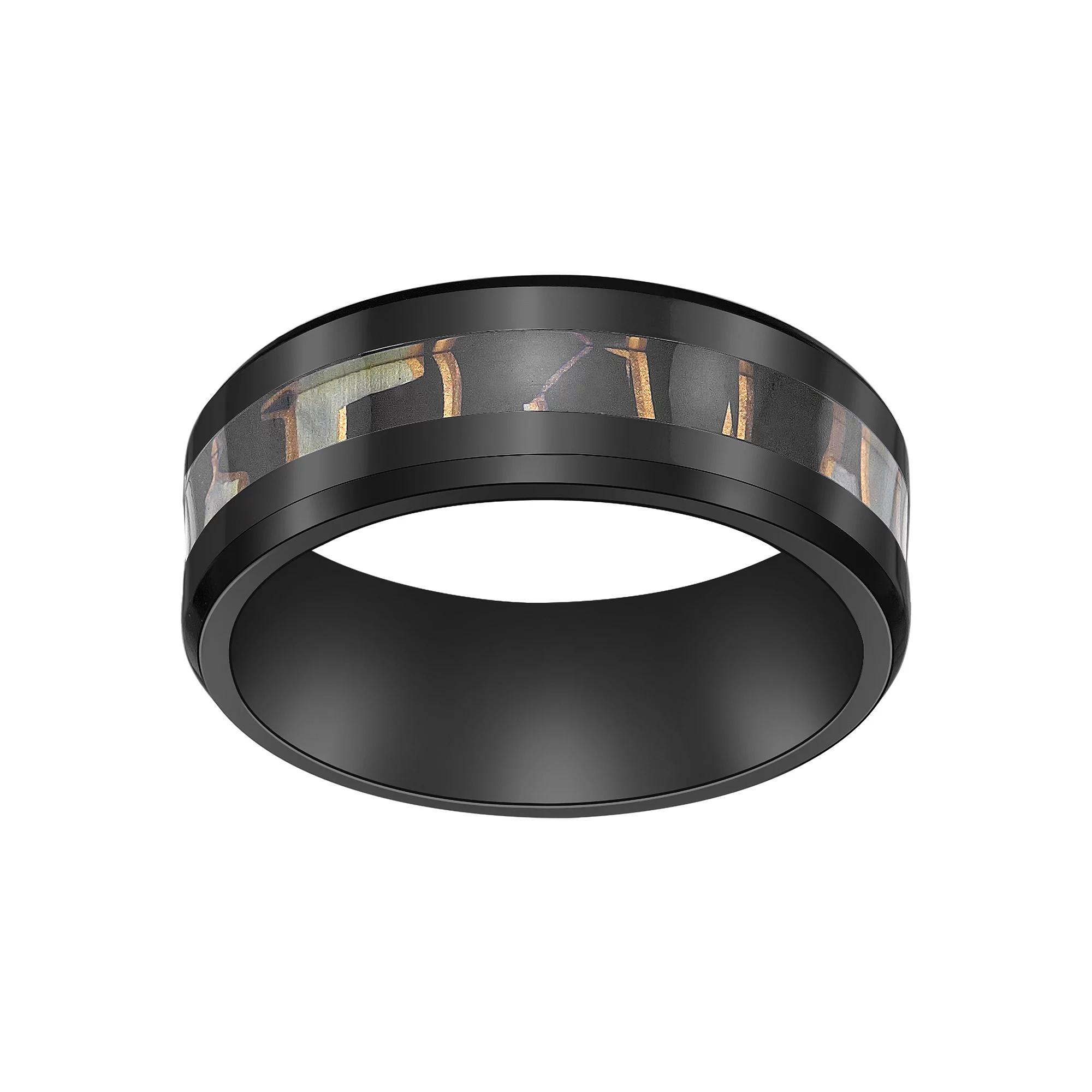 LYNX Men's Black Zirconium & Abalone Shell Inlay Ring, Size: 9, Two Tone Product Image