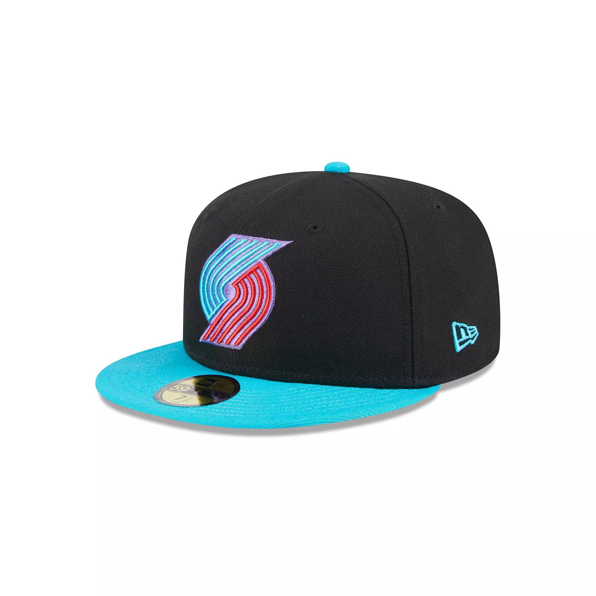 Men's New Era Black/Turquoise Portland Trail Blazers Arcade Scheme 59FIFTY Fitted Hat, Size: 7 7/8 Product Image