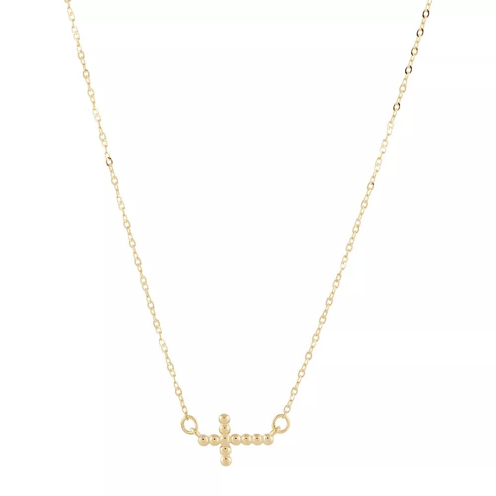 10k Gold Diamond Cut Beaded Sideway Cross Cable Chain Necklace, Womens Product Image