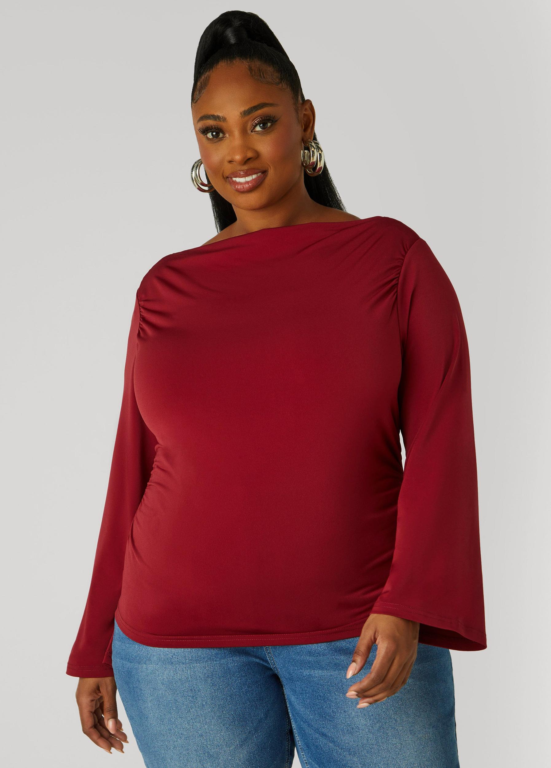 Plus Size Gathered Boat Neck Top Ashley Stewart Product Image