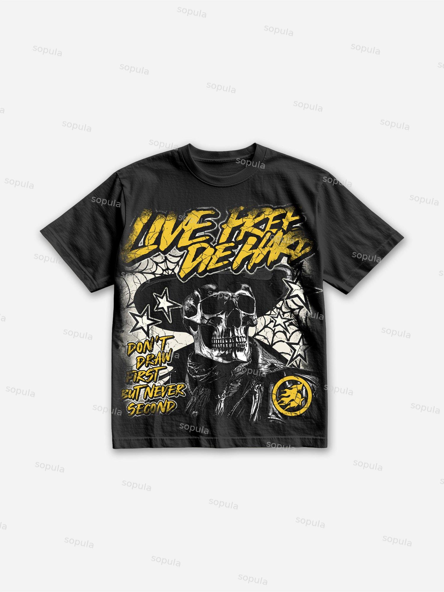 Live Free, Die Hard Skull Cowboy Vintage Graphic Cotton T-shirt Product Image
