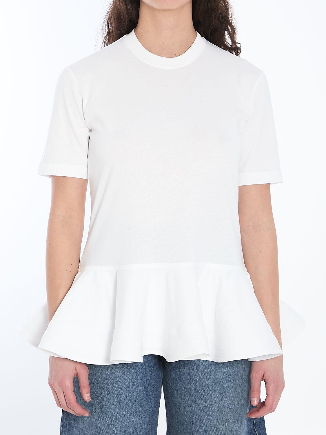 ALAÏA Oversized Poplin-trimmed Cotton-jersey Peplum T-shirt In White Product Image