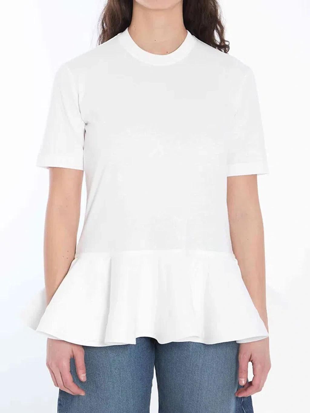 ALAÏA Oversized Poplin-trimmed Cotton-jersey Peplum T-shirt In White Product Image