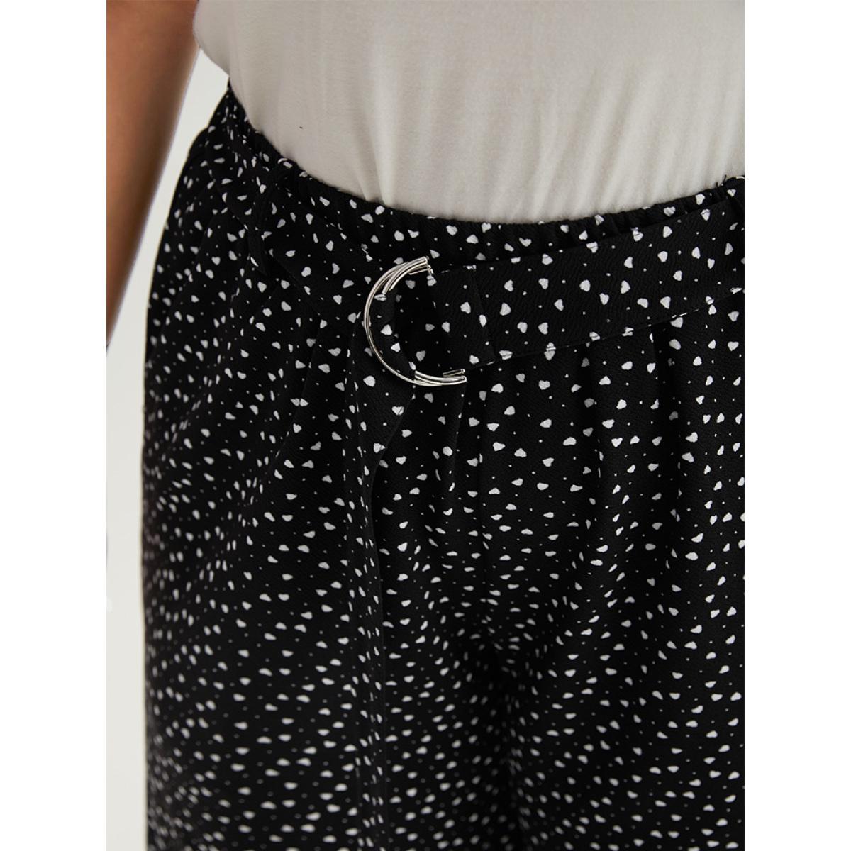 Plus Size Polka Dot Belted Metal Detail Pants Women Black Casual Wide Leg High Rise Dailywear Pants BloomChic 18-20/2X Product Image