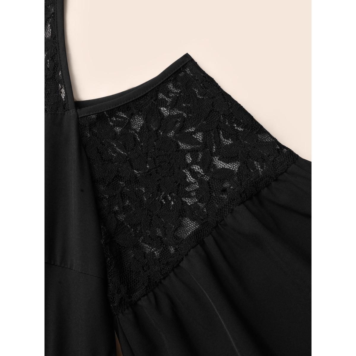 Plus Size Crochet Lace Mesh Ruffle Sleeve Dress Black Women Cocktail Woven ribbon&lace trim Round Neck Elbow-length sleeve Curvy BloomChic 22-24/3X Product Image