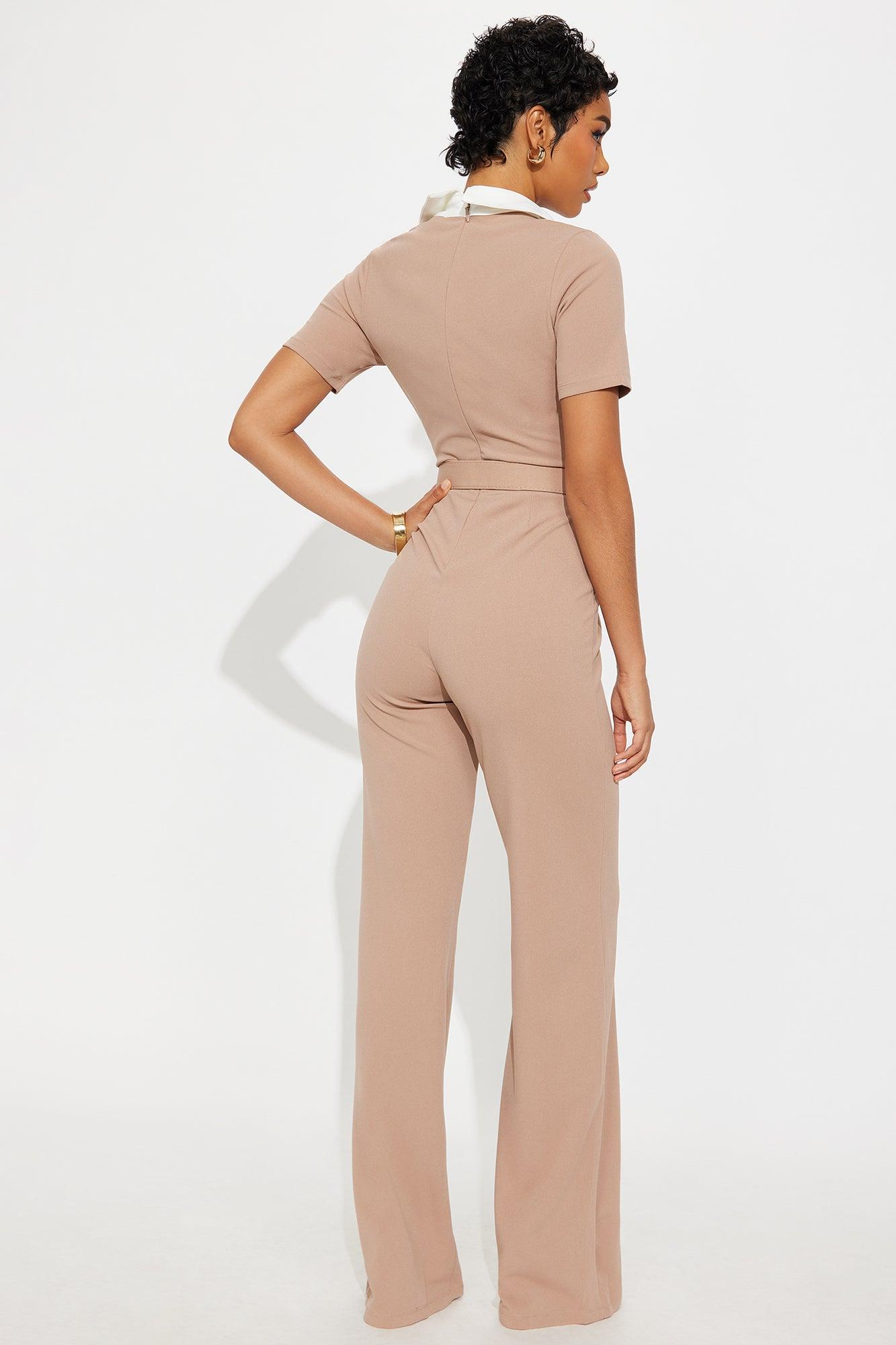 Ella Short Sleeve Jumpsuit - Taupe Female Product Image