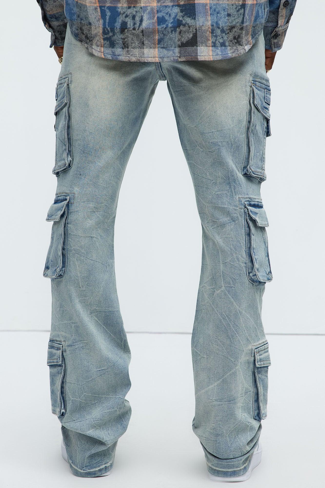 Bidding Skinny Flare Cargo Jeans - Light Wash Product Image