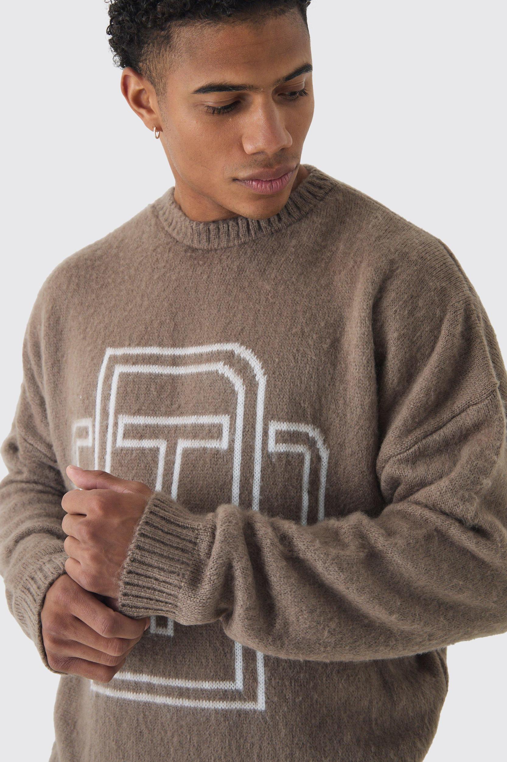 Fluffy Knit BM Sweater | boohooMAN USA Product Image