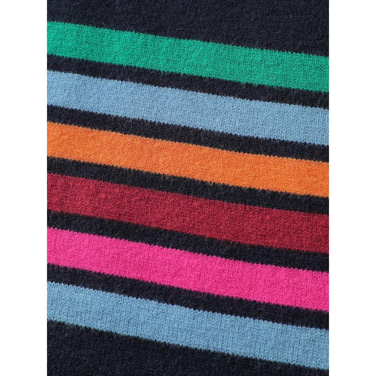 Plus Size Supersoft Colorful Stripe Pullover Indigo Women Leisure Loose Long Sleeve Round Neck Casual Pullovers BloomChic 22-24/3X Product Image