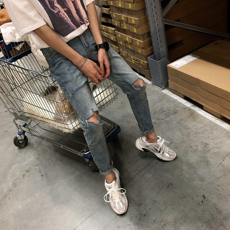 No. 3548 RIPPED WASHED BLUE SLIM JEANS Product Image