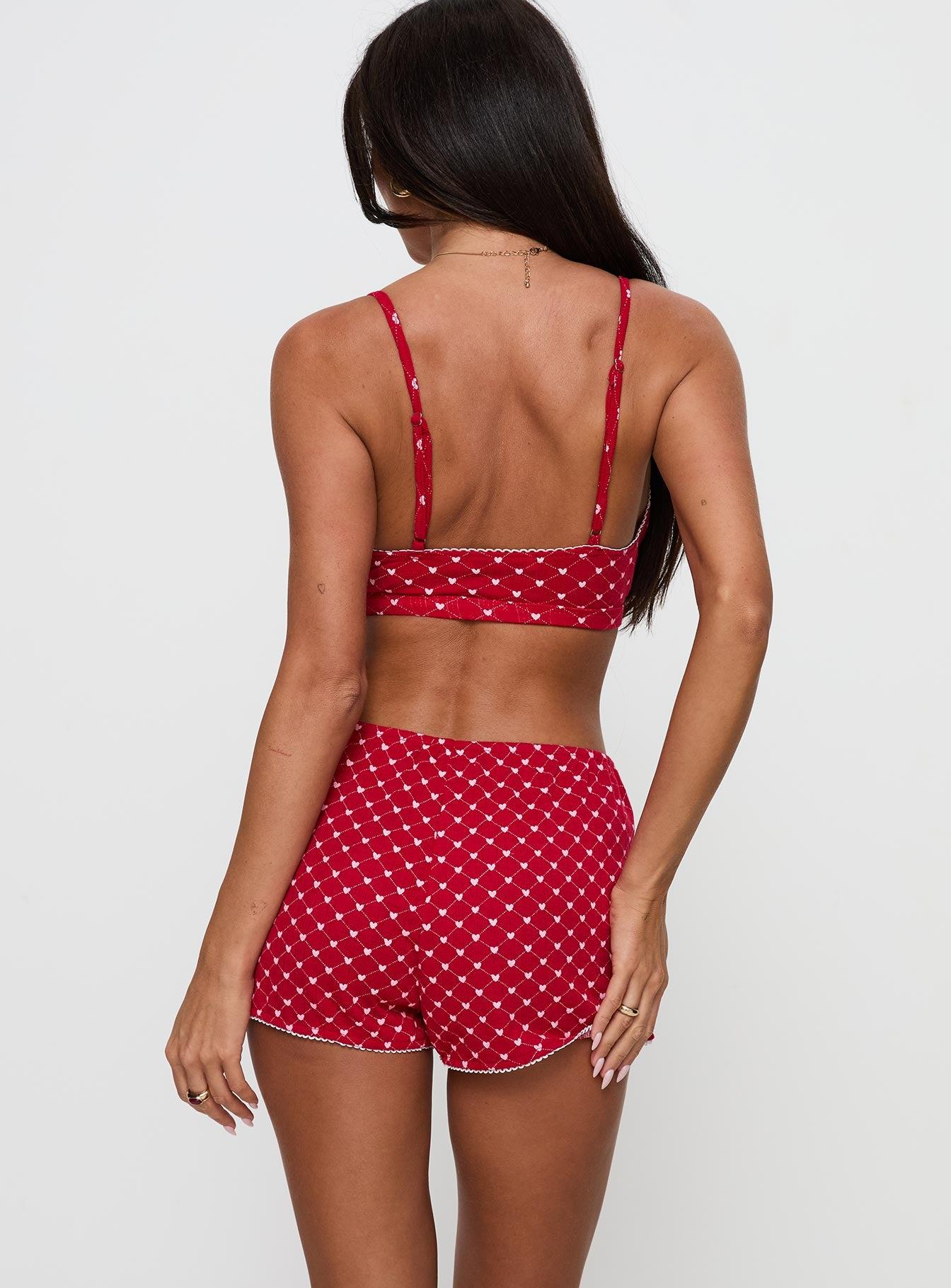 Slow Start Pointelle Sleep Short Red Product Image