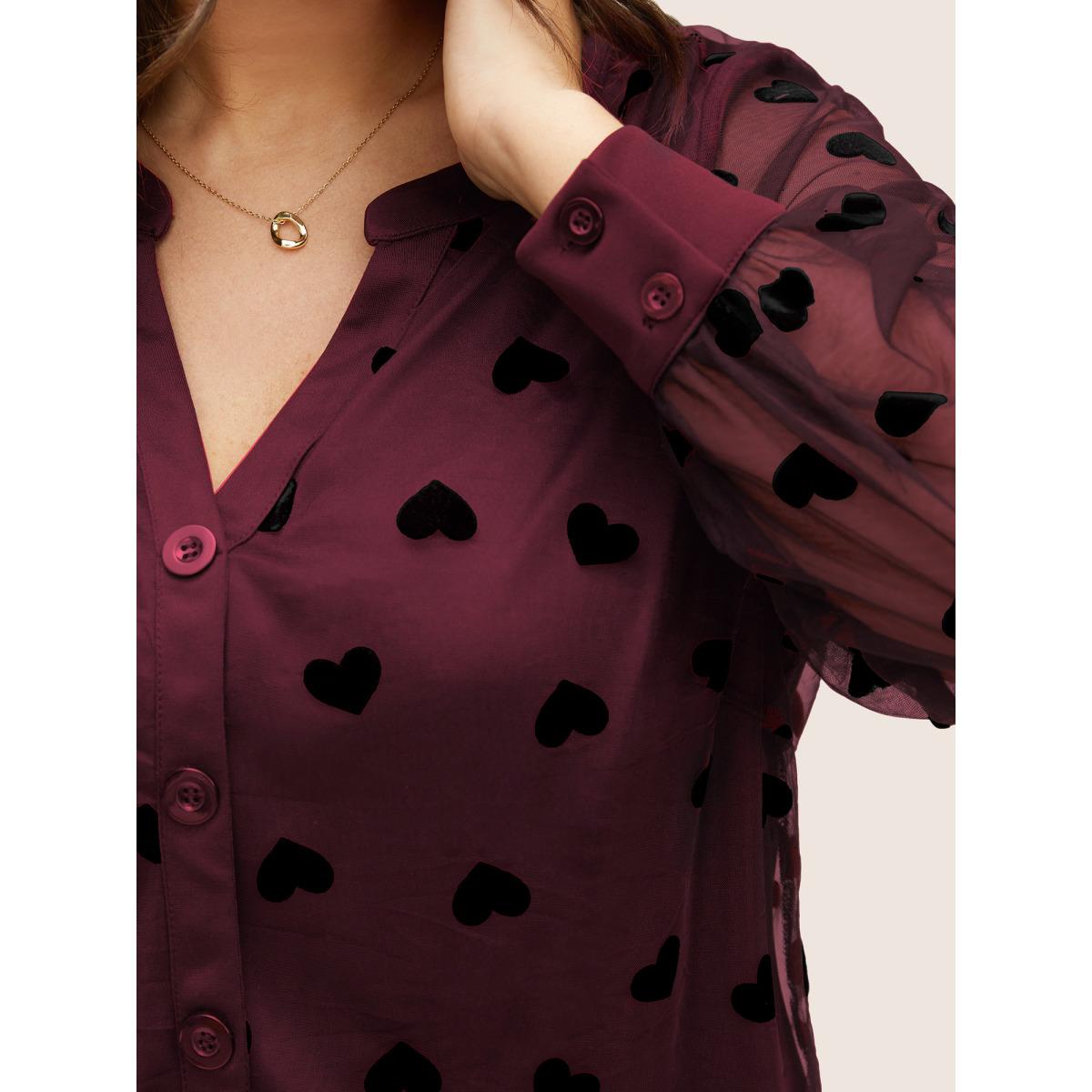 Plus Size Scarlet Heart Mesh Patchwork V Neck Blouse Women Cocktail Long Sleeve V-neck Party Blouses BloomChic 30/6X Product Image