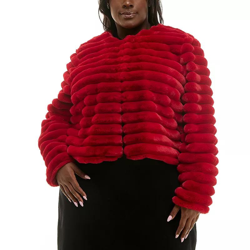 Plus Size Nina Leonard Long Sleeve Faux Fur Bolero, Women's, Size: 3XL, Red Product Image