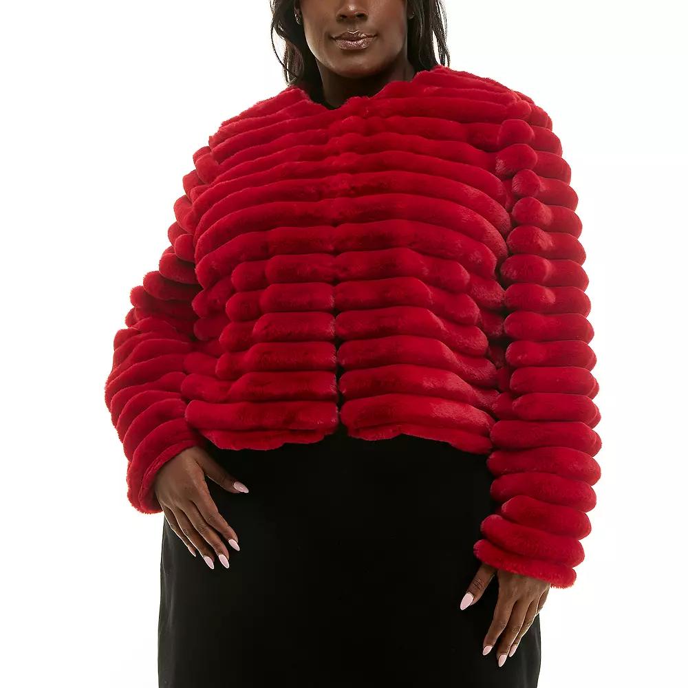 Plus Size Nina Leonard Long Sleeve Faux Fur Bolero, Women's, Size: 3XL, Red Product Image