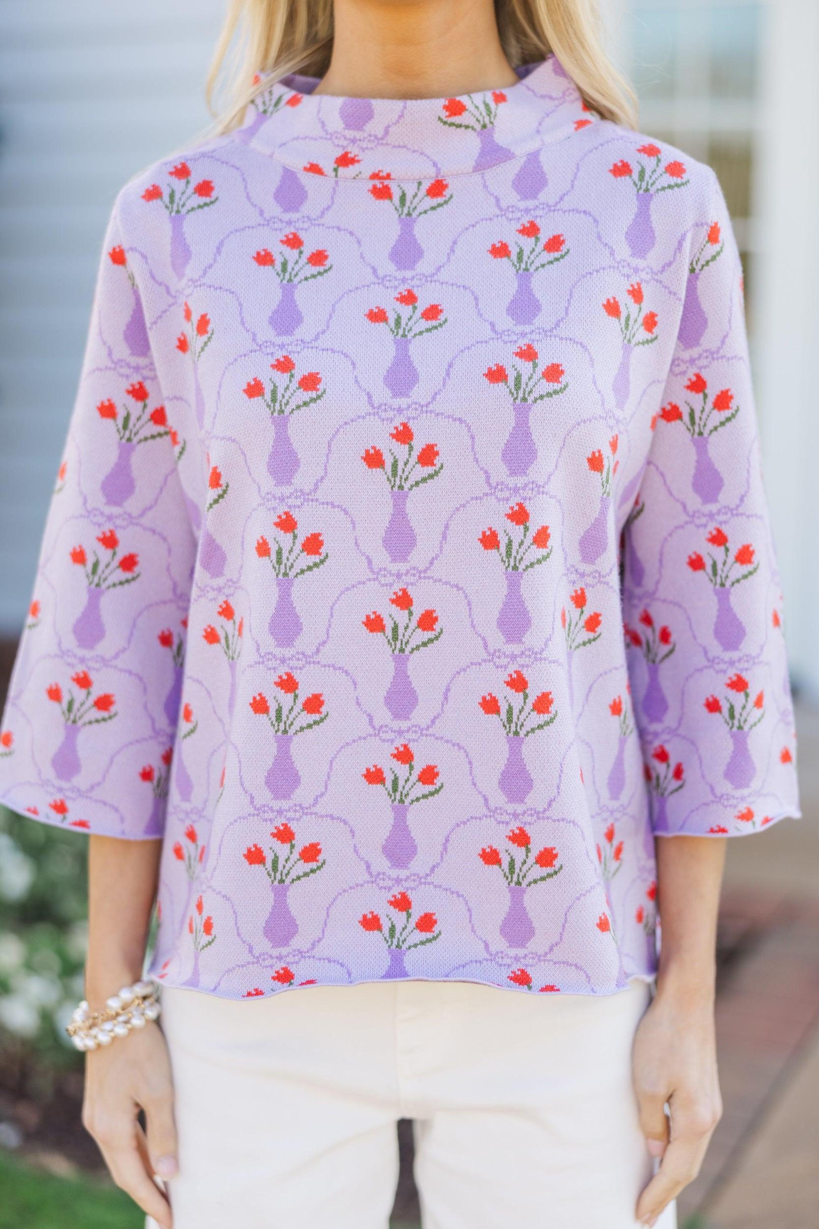 Just A Feeling Lavender Medallion Mock Neck Sweater Female Product Image