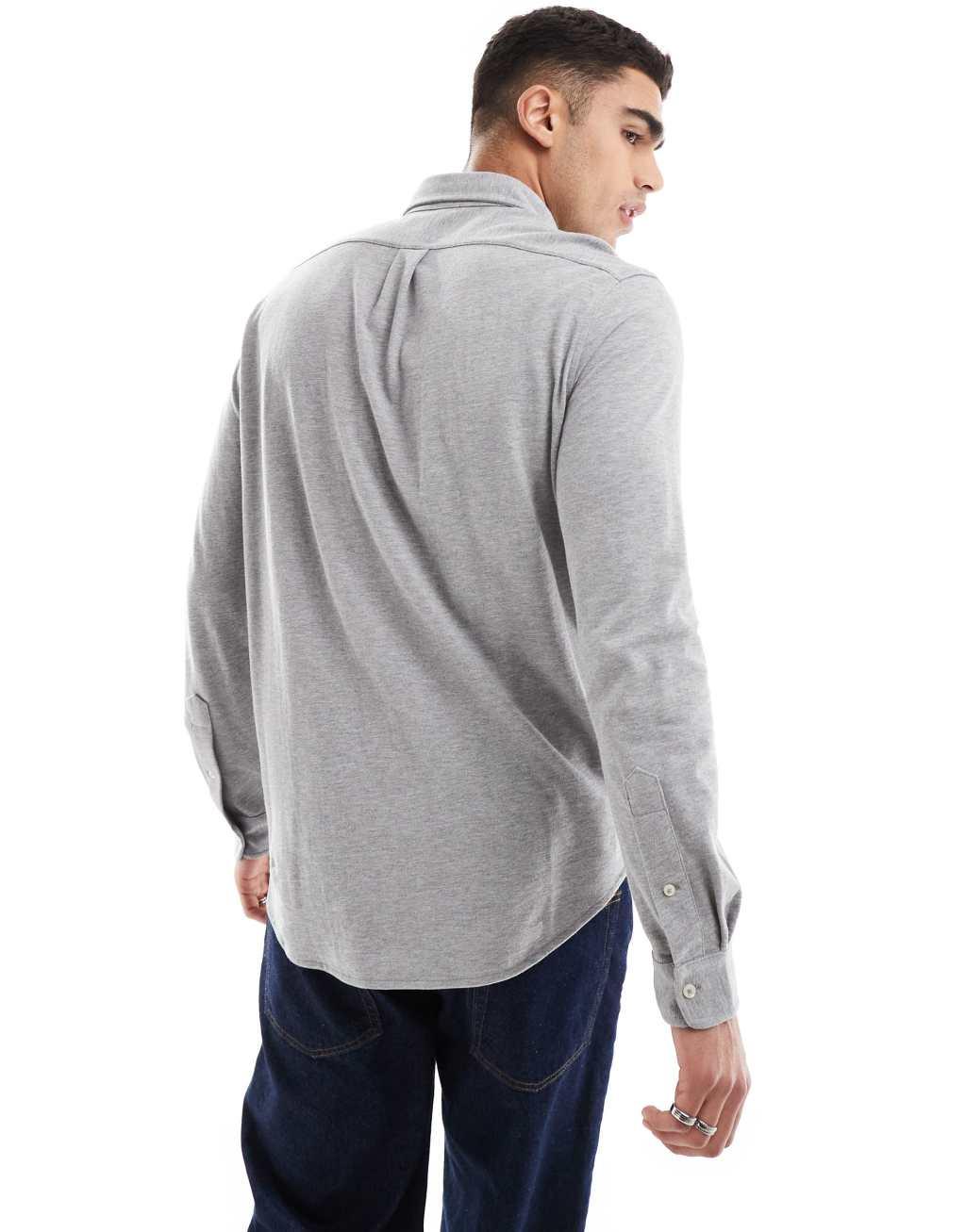 Polo Ralph Lauren icon logo button down pique shirt in gray Product Image