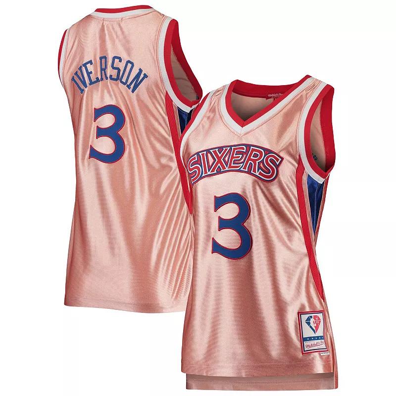 Women's Mitchell & Ness Allen Iverson Pink Philadelphia 76ers 75th Anniversary Rose Gold 1996 Swingman Jersey, Size: Medium, 76r Pink Product Image