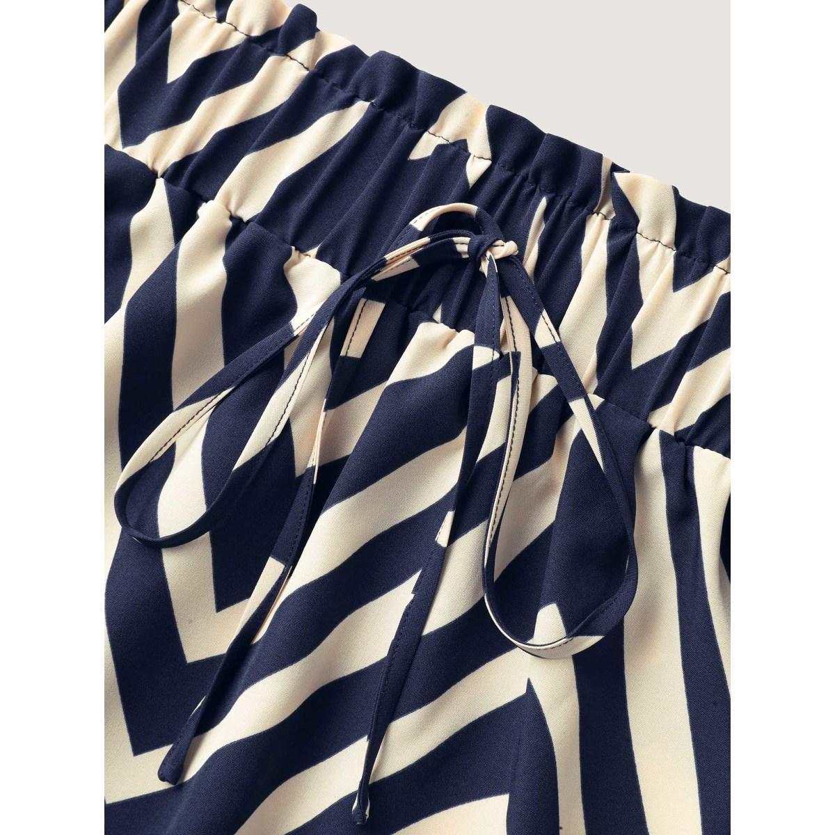 Plus Size Stretchy Waist Tie Geometric Midi Skirt Women DarkBlue Loose No stretch Side seam pocket Belt Work Skirts BloomChic 22-24/3X Product Image