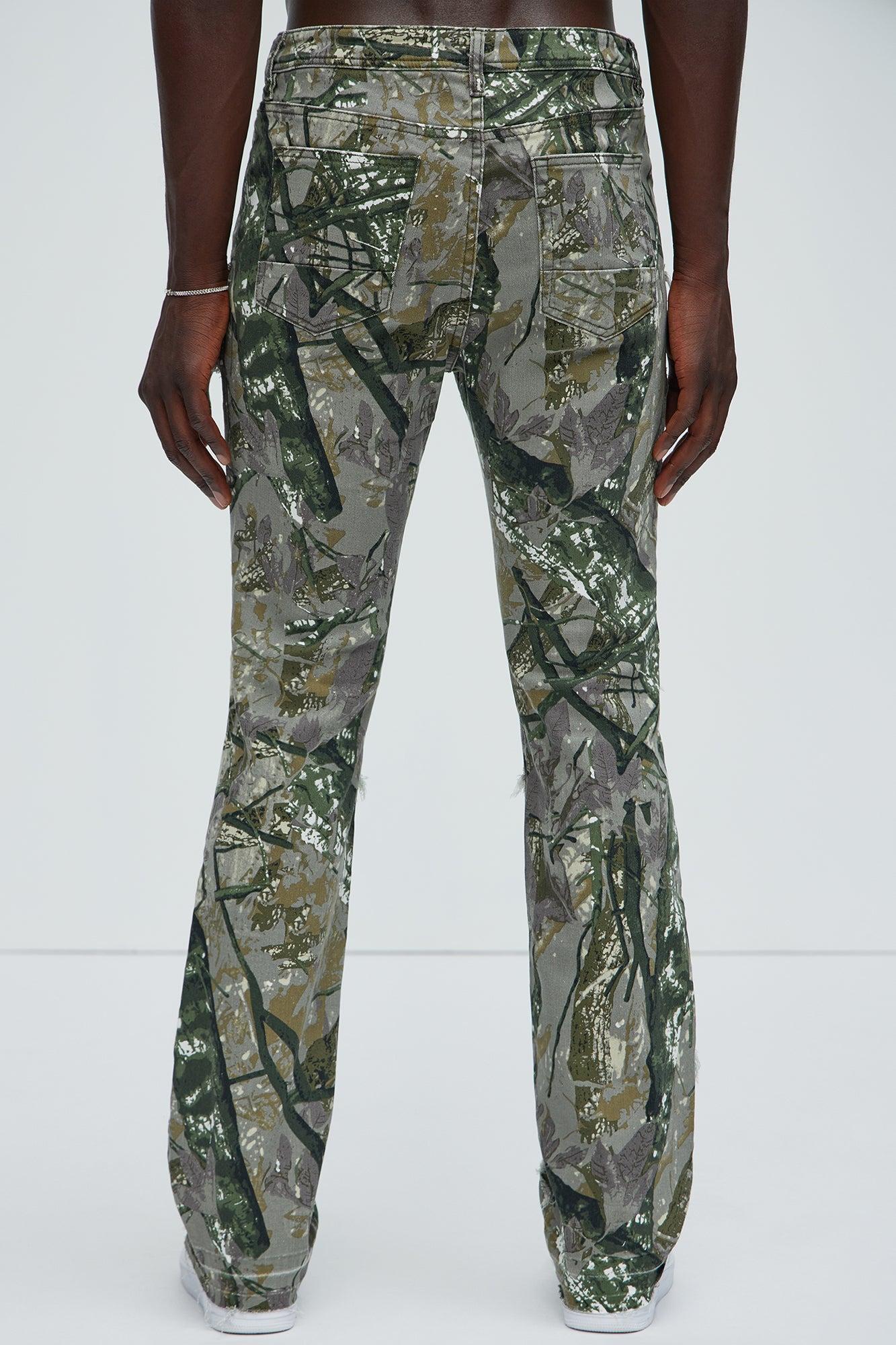 All Over Fray Stacked Skinny Flare Jeans - Green/combo Product Image