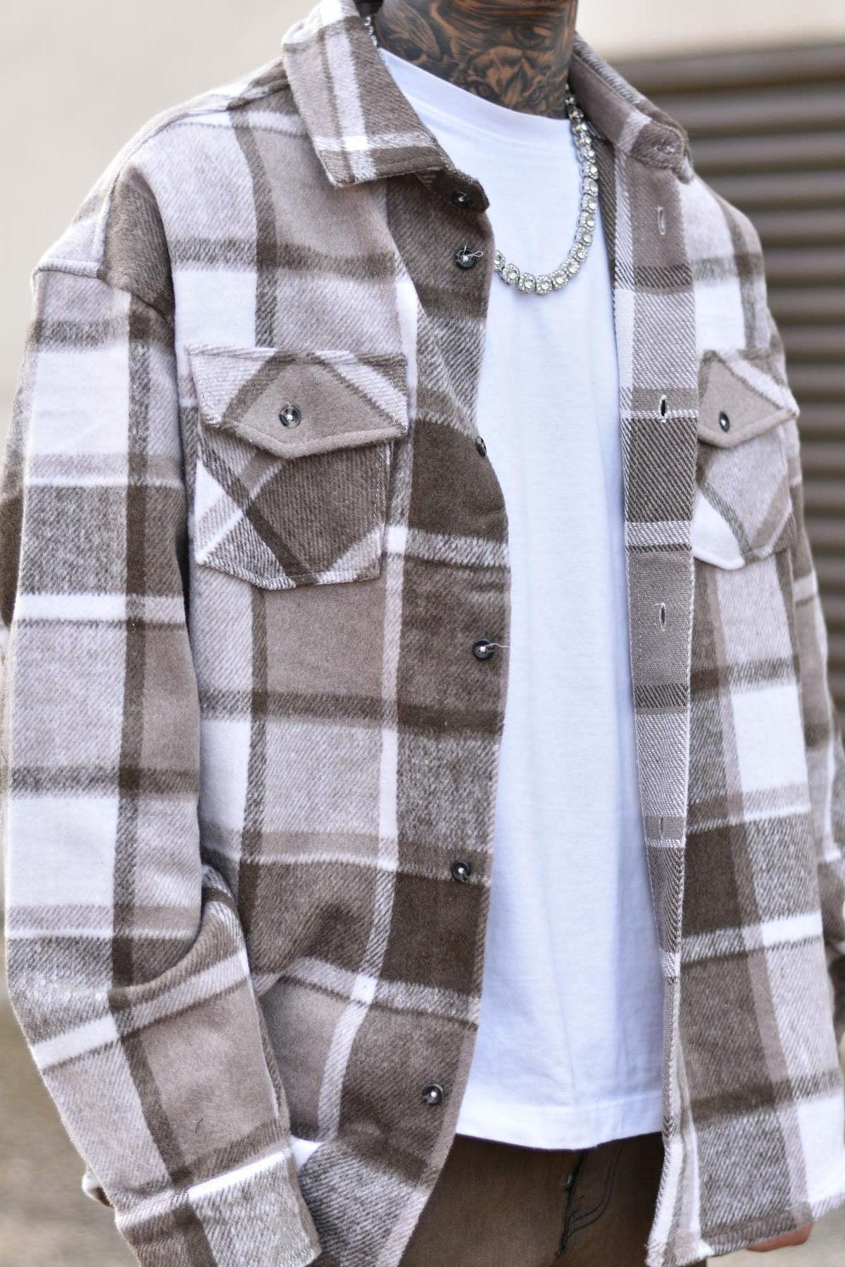 Wanted Plaid Shacket - Brown Male Product Image