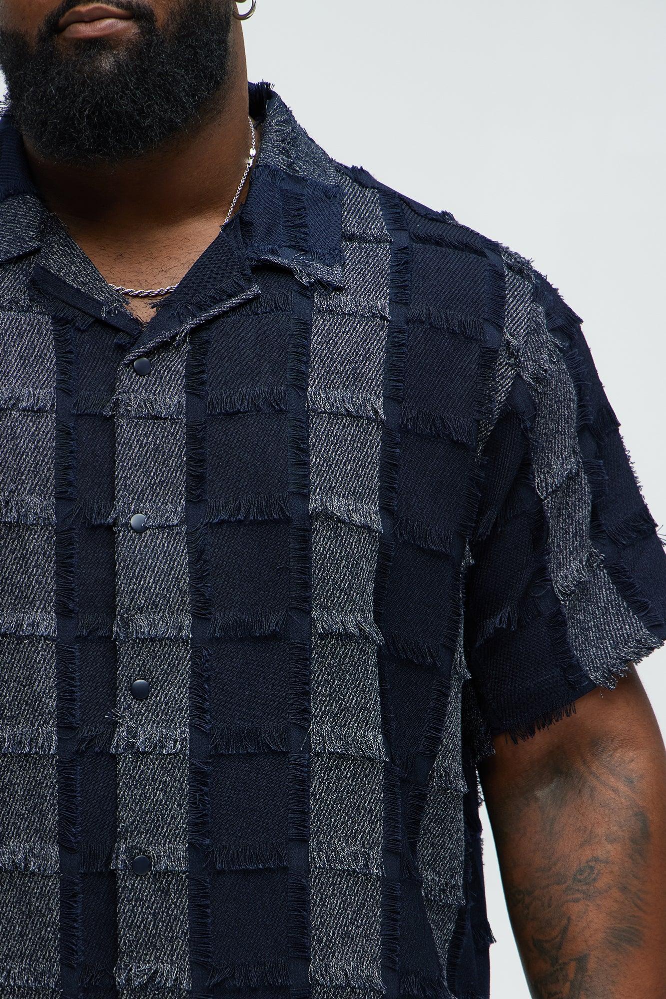 Fray Patchwork Like Shirt - Navy Product Image