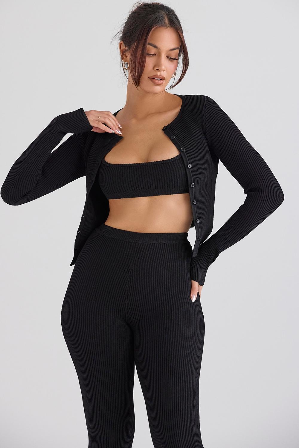 Sylvia  black ribbed knit cardigan - sale Product Image