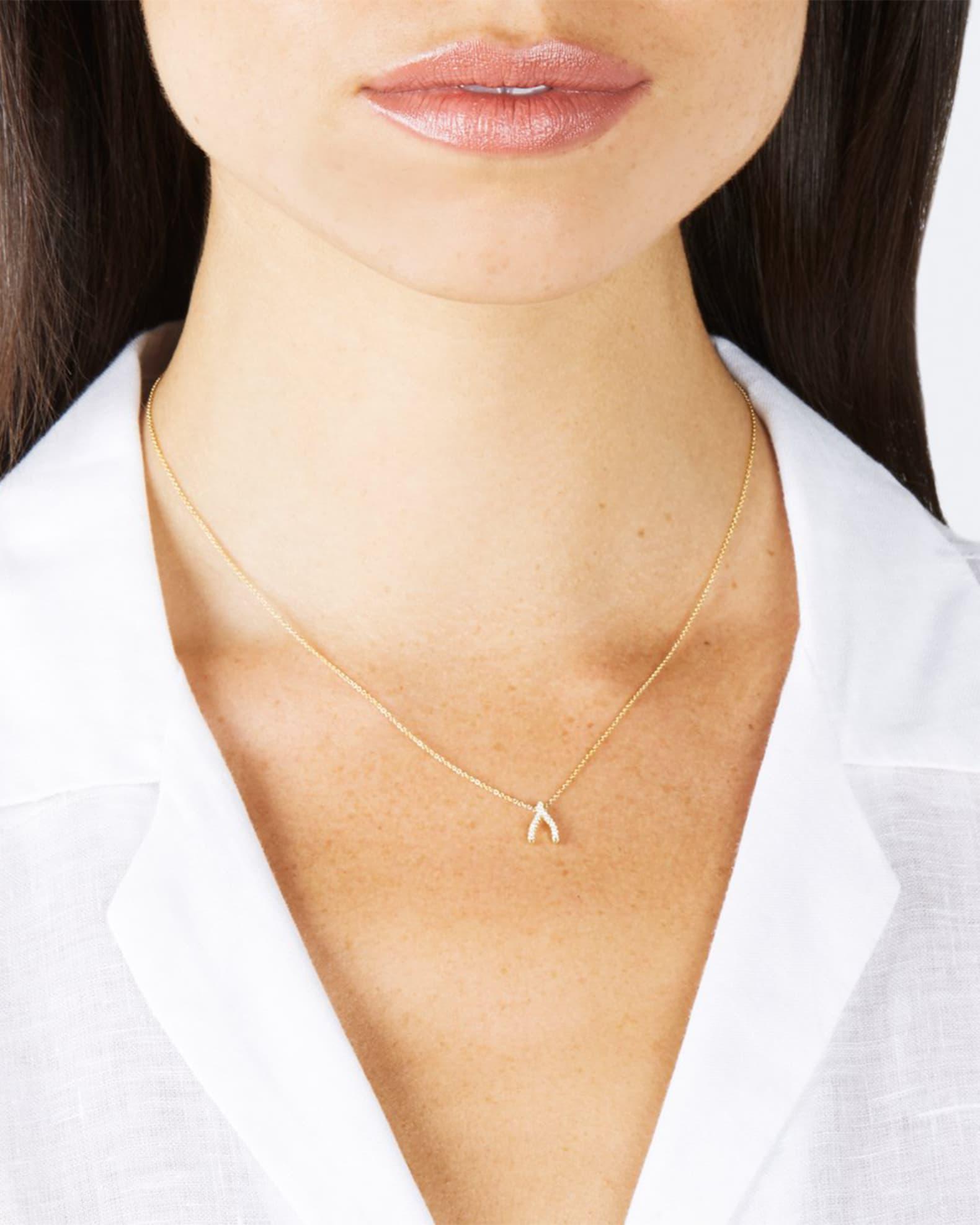 Diamond Mini Wishbone Necklace 18K Yellow Gold Product Image