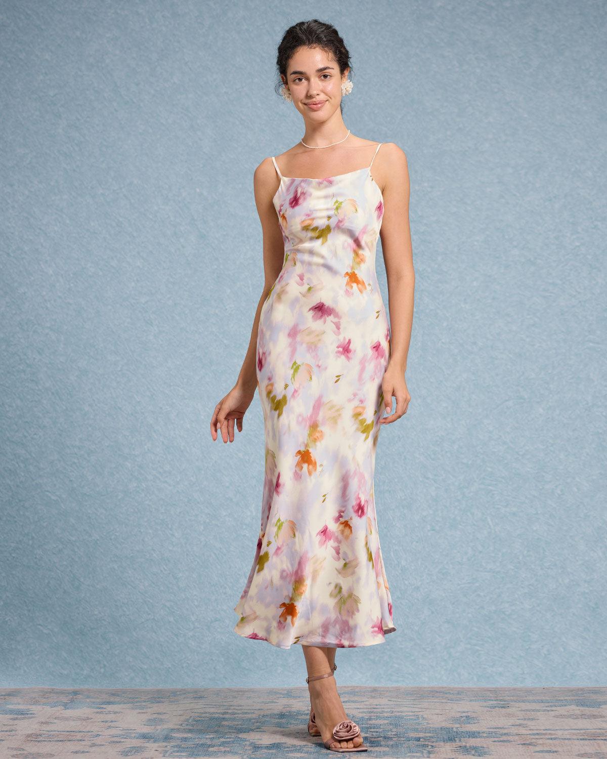 Pink Floral Mermaid Slip Midi Dress Product Image