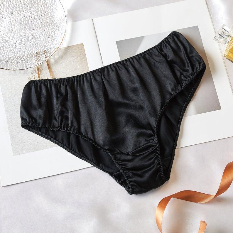 Black Pure Mulberry Silk Bikini Panties | Mid Waist | 22 Momme | Float Collection Product Image