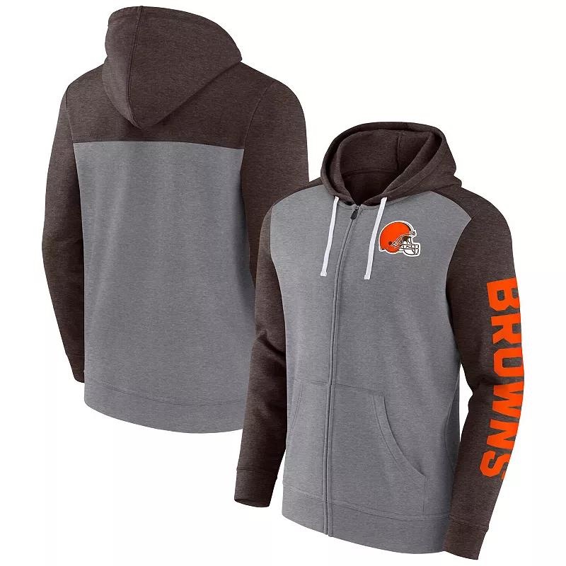 Men's Fanatics Branded Heather Gray Cleveland Browns Down and Distance Full-Zip Hoodie, Size: XL, Grey Product Image