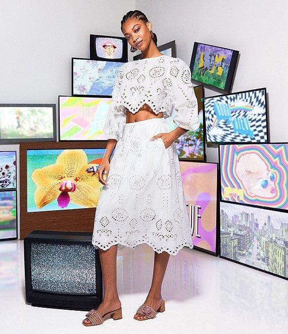 Steve Madden Anaisa Coordinating Eyelet Scallop Hem Midi Skirt Product Image