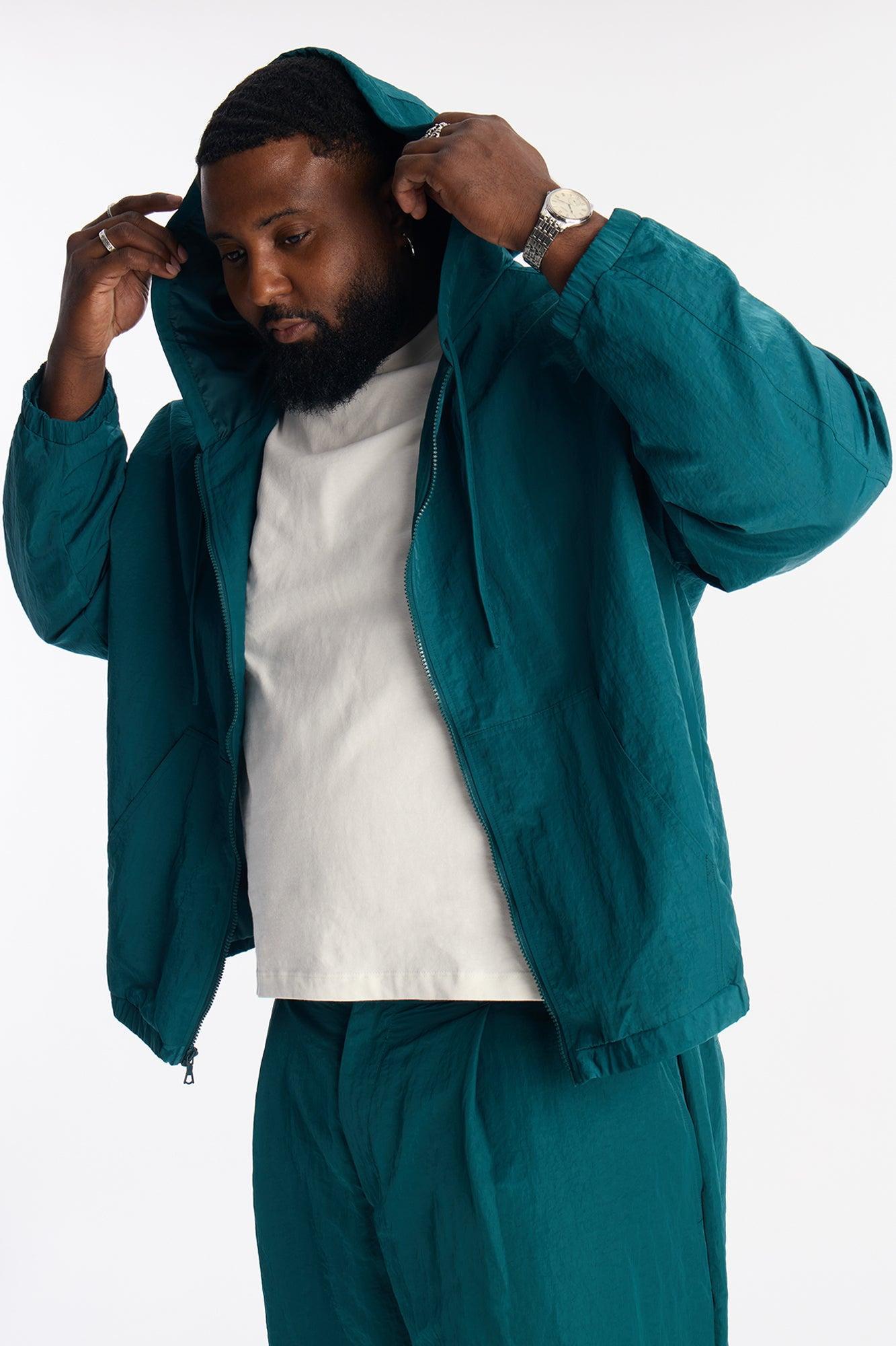 Cropped Hooded Tech Jacket - Teal Male Product Image