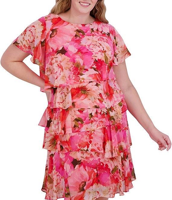 Jessica Howard Plus Size Tiered Floral Print Dress Product Image