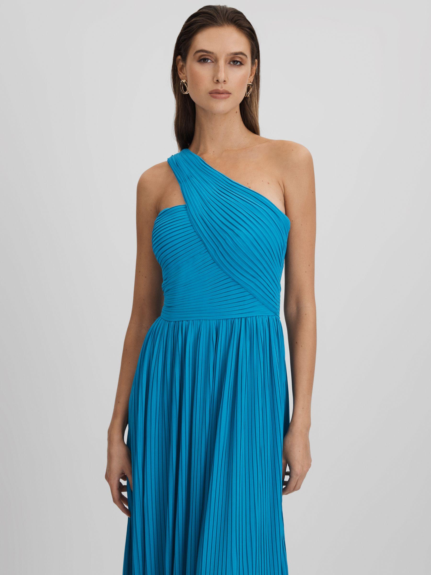 Amur One Shoulder Pleated Maxi Dress in Blue Surf Product Image
