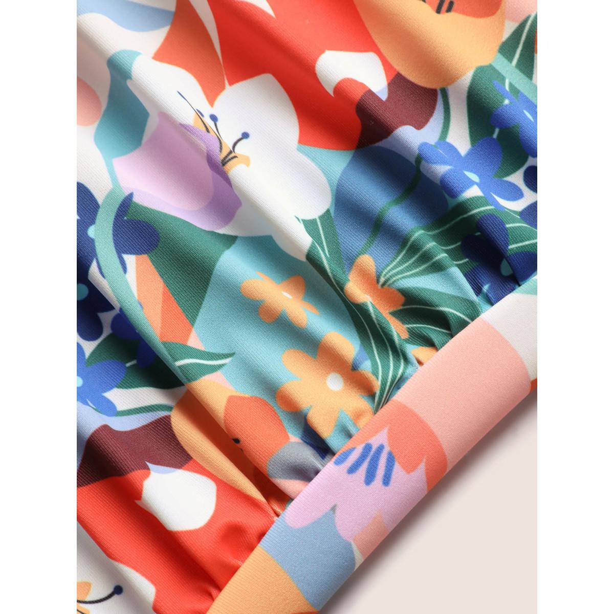 Plus Size Floral Tie Knot Ruffle Trim One Piece Swimsuit Women's Swimwear Multicolor Beach Tie knot Curve Bathing Suits High stretch One Pieces BloomChic 18-20/2X Product Image