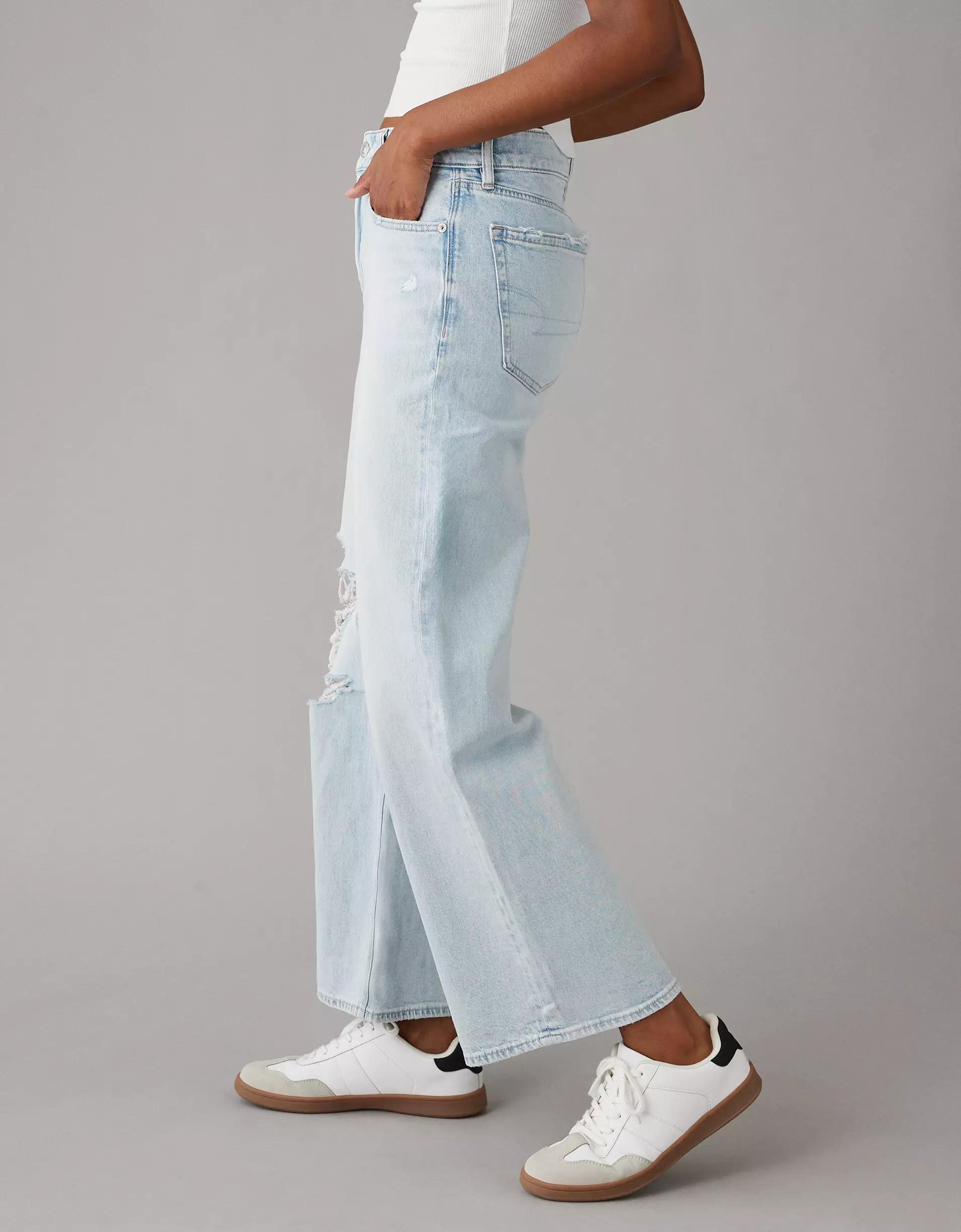 AE Strigid Ripped Super High-Waisted Baggy Wide-Leg Ankle Jean Product Image