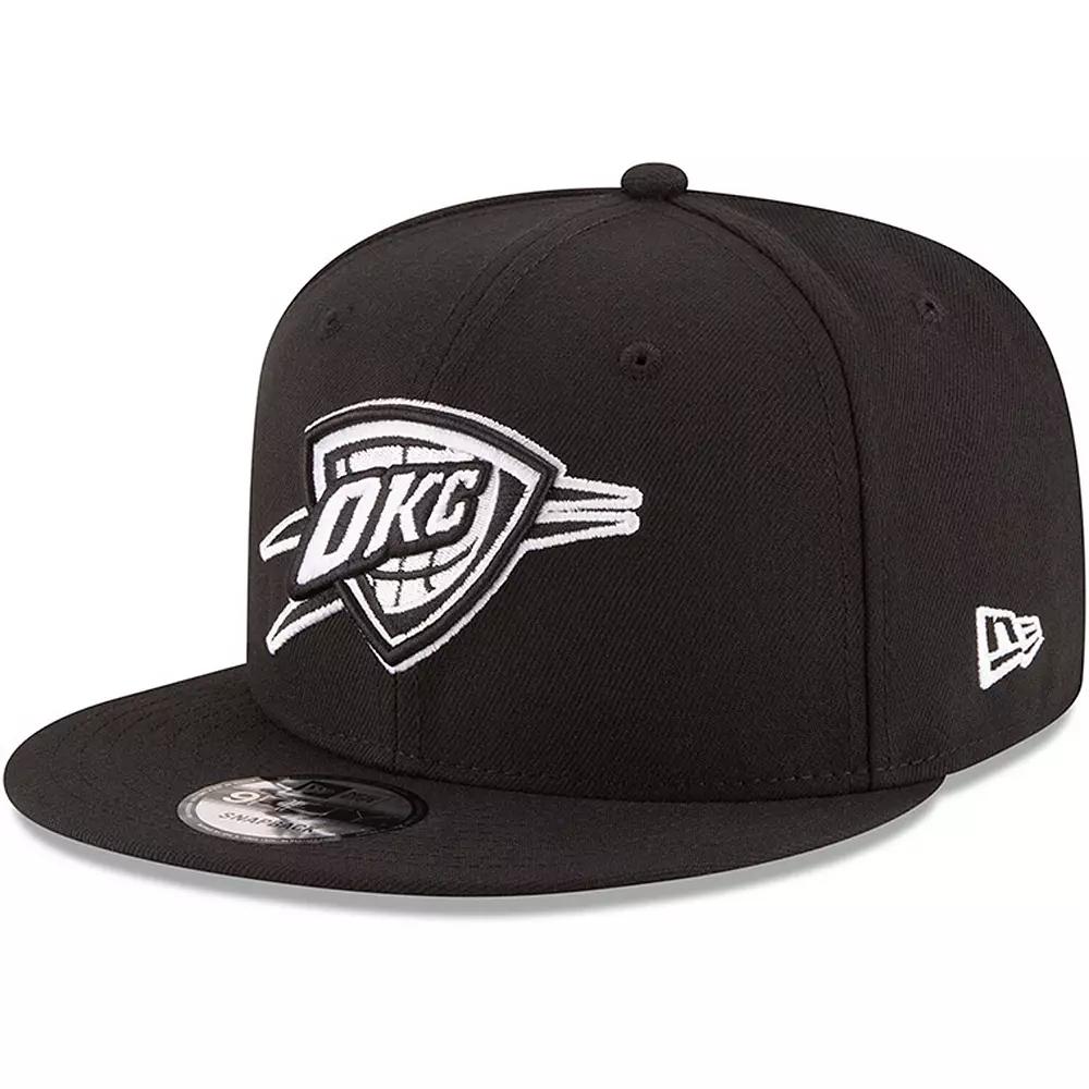 Men's New Era Black Oklahoma City Thunder Black & White Logo 9FIFTY Adjustable Snapback Hat Product Image