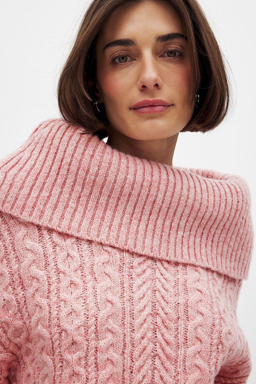 Cable Knitted Off Shoulder Sweater Product Image