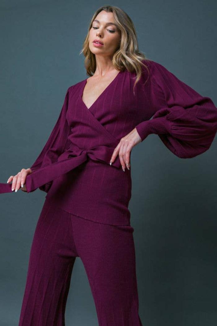 Sweater Knit Top And Pant Set Product Image