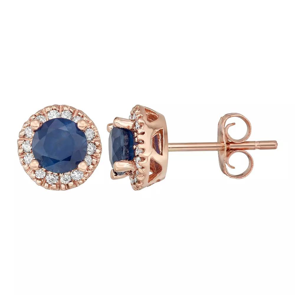 The Regal Collection 14k Gold Sapphire & 1/8 Carat T.W. IGL Certified Diamond Tiered Halo Stud Earrings, Women's, Pink Product Image