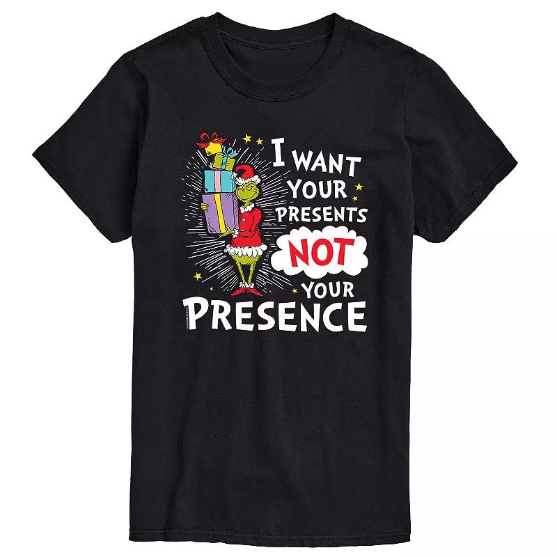 Men's Dr. Seuss Grinch I Want Your Presents Not Presence Tee,  Product Image