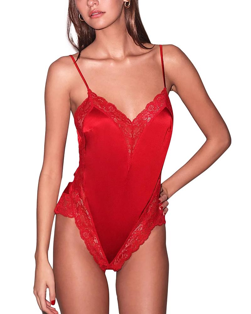 Womens Lace-Trim Stretch-Silk Teddy Product Image