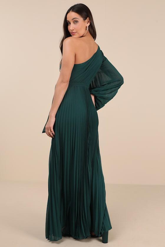 Divine Charm Emerald Green One-Shoulder Maxi Dress Product Image