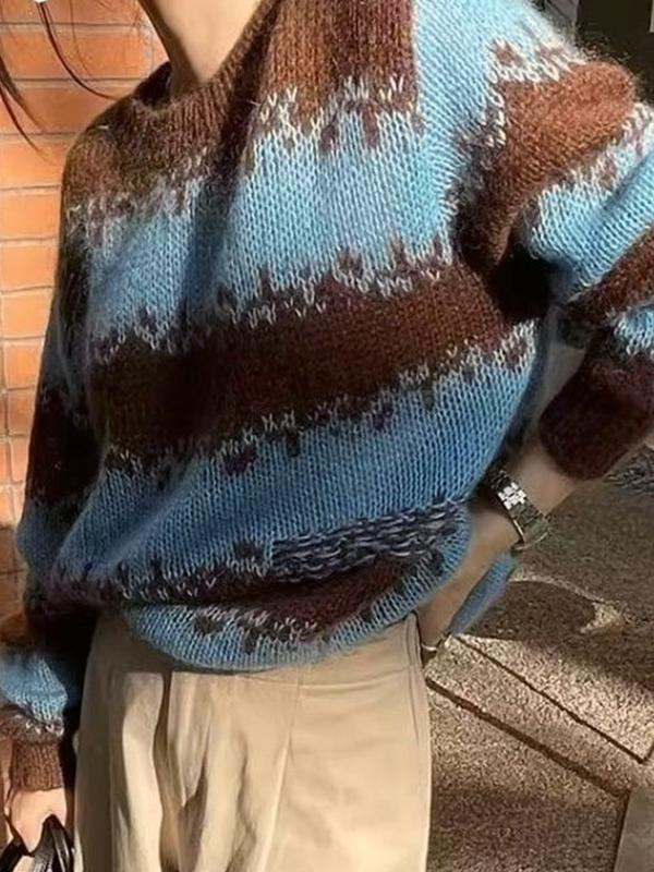 Color Block Pullover Loose Sweater Product Image