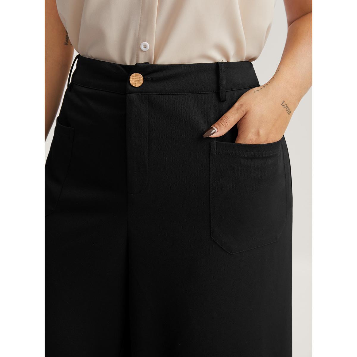 Plus Size Pockets Wide-Leg Solid Pants Women Black At the Office Wide Leg Mid Rise Work Pants BloomChic 14-16/1X Product Image